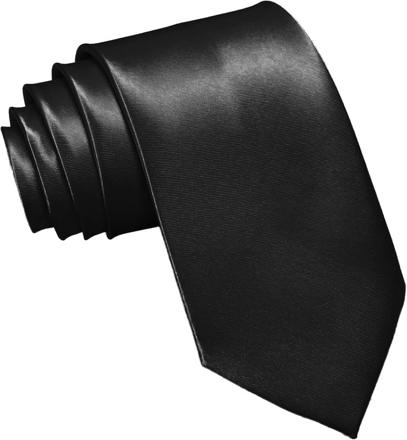 WOXVM Men's Ties Classic Solid Satin Tie Pure Color 3.15" Mens Necktie, Premium Formal Black Ties For Men Business & Wedding - Image 1